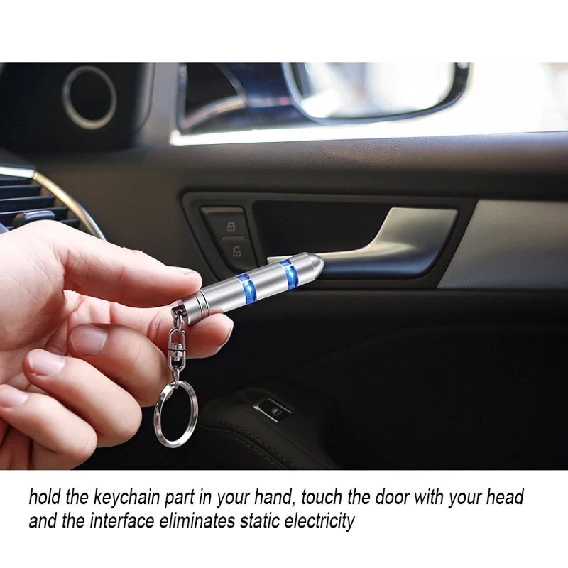 Car Anti-Static Keychain Auto Body Static Eliminator Discharger High-Voltage Portable Key Ring with LED Light Rod Accessories