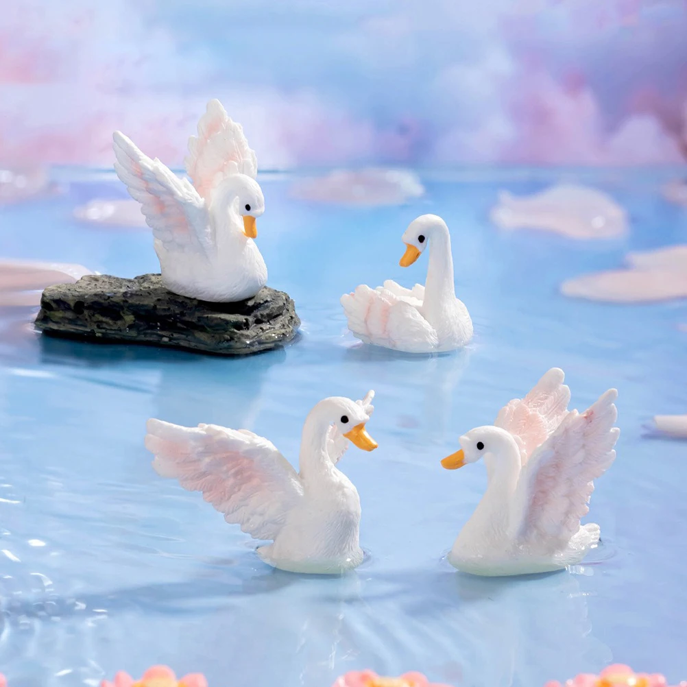 

8 Pcs Micro Landscape Swan Statue Ceramic Figurine Fairy Garden Goose Figure Accessories