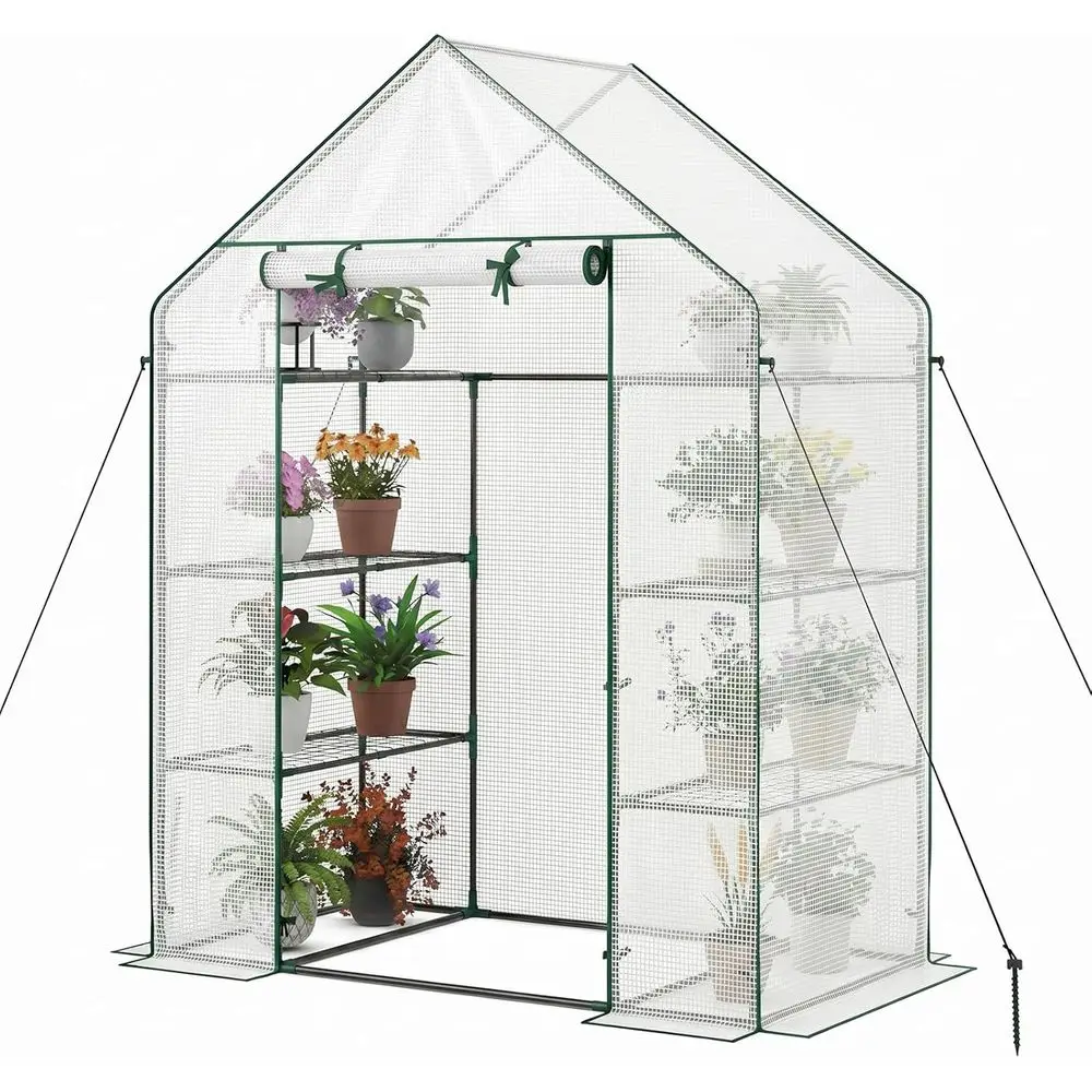 

Portable 4-Tier Greenhouse with 8 Shelves, Mini Indoor/Outdoor Plant Garden House for Herbs and Succulents, Zipped Door, Clear C