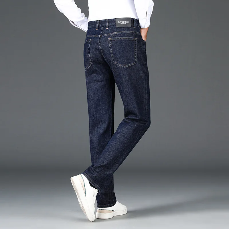 Casual Men Jeans 2023 Autumn and Winter Thick Mid Straight Jeans Solid Color Casual Trousers Men Clothing