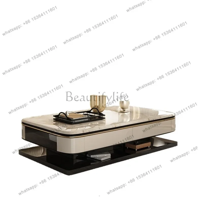 

Современный минималистичный журнальный столик высотой 50 см, премиум-качество, для гостиной, из микрокристаллического камня, двухслойный, большой