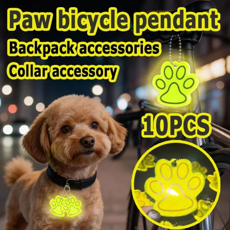 10PCS Reflective Paw Print Pendant,  Pet Collar Charm, Bicycle Backpack Hanging Accessories for Dogs & Cats
