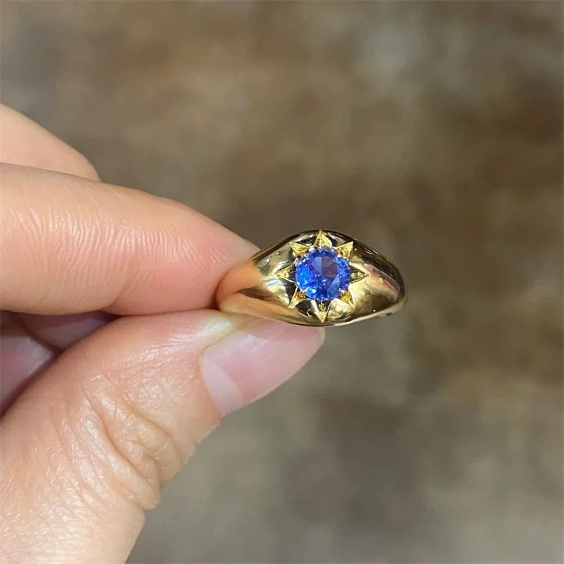 

Fashion New Blue Zircon Octagonal Star Design Ring for Women Ins Style Stainless Steel Tail Ring Party Jewelry Accessories