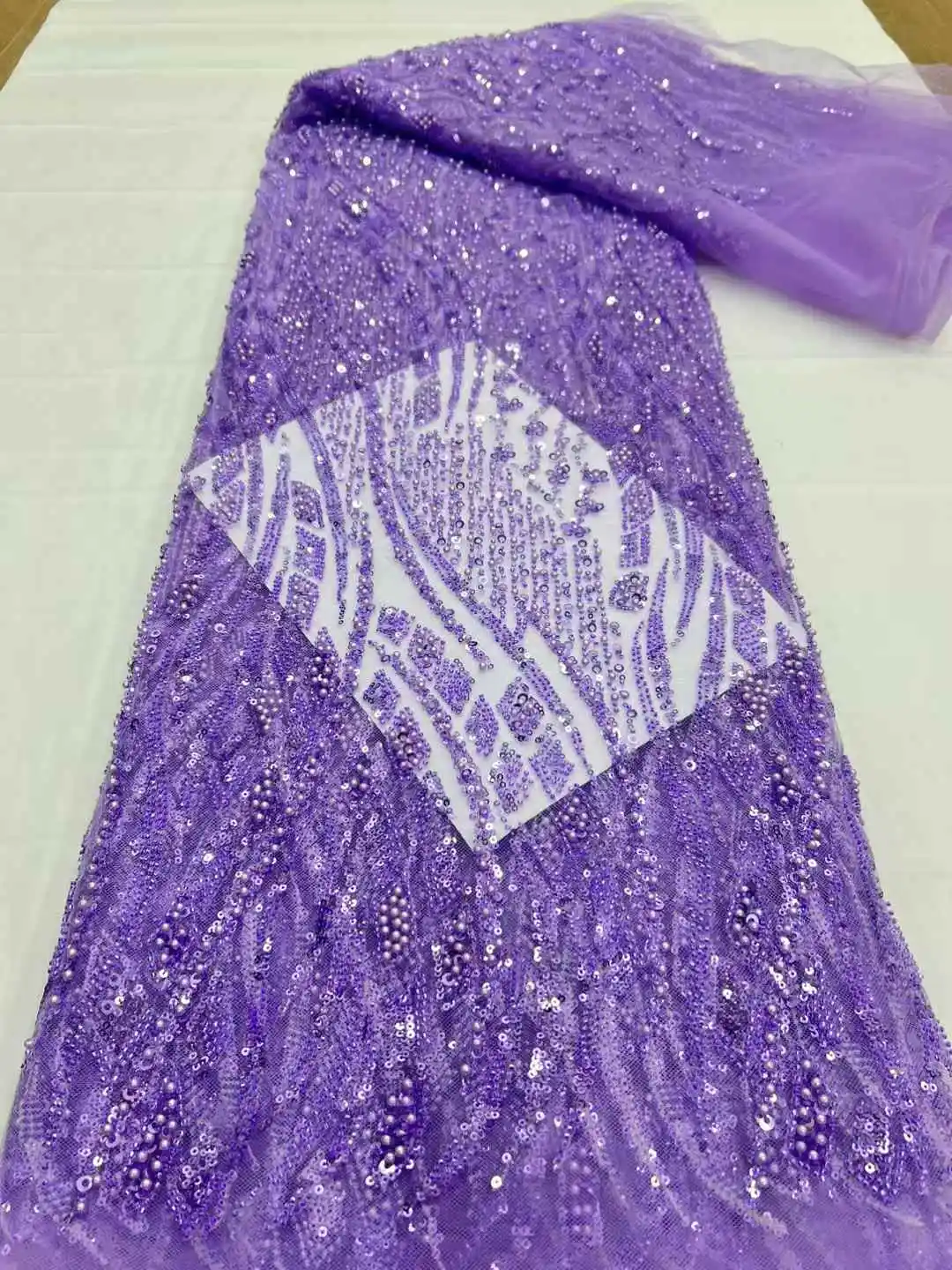 African Heavy Beaded Lace Fabric, Nigerian Sequins Tulle, 3D Fabric Material for Wedding, High Quality, 2025, 5 Yards