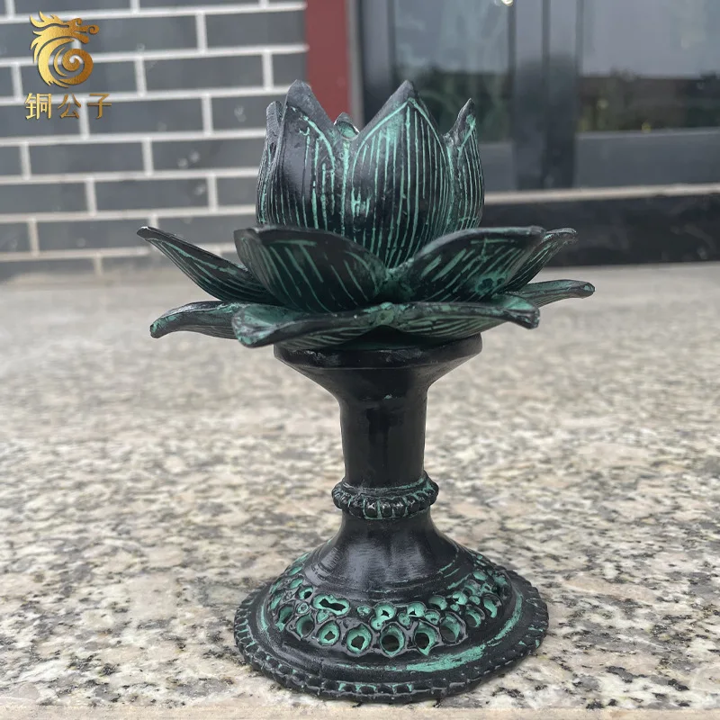 Candle Antique Bronze Craft Lotus Petal Shape Wax Holder Ancient Style Han Wedding Photography Props Decoration