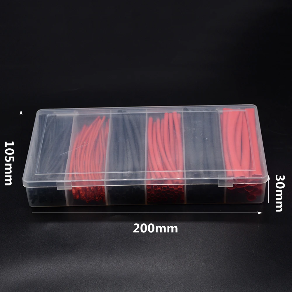 190pcs/lot 3 Sizes Flame-retardant Boxed Heat Shrink Tubing Kit  Black Red