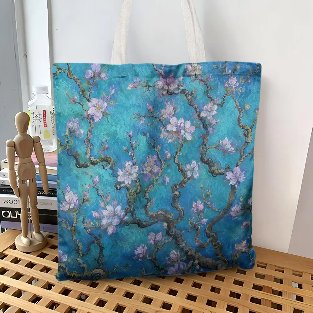 Apricot Blossom Oil Artwork Storage Bags Canvas Tote Bag Large Capacity Shoulder Bag Eco-Friendly Reusable Casual Handbag