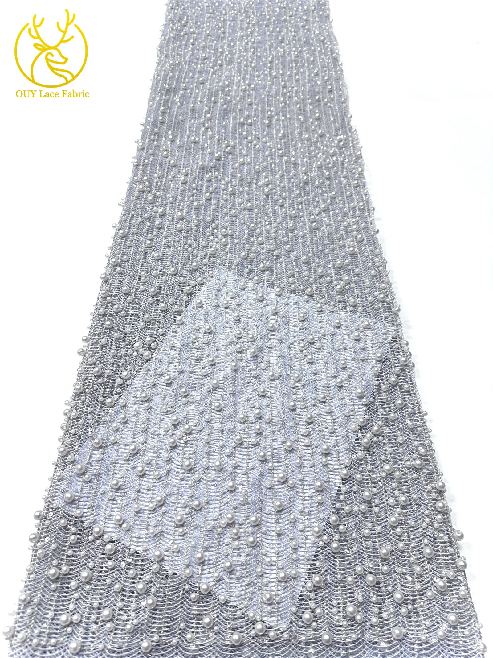Neues Design Afrikanischer Großer Perlen-Spitzenstoff 2026 Nigerianischer Perlen-Pailletten-Spitzenstoff für Abendkleider Nähen 5 Yards – Detail 25
