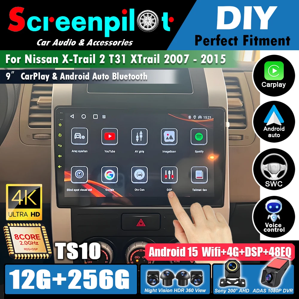 Android 16 para Nissan X-Trail 2 T31 XTrail 2007 - 2015, CarPlay Auto 2DIN, Autoradio, Unidad Principal Estéreo para Auto, Sistema Multimedia Estéreo