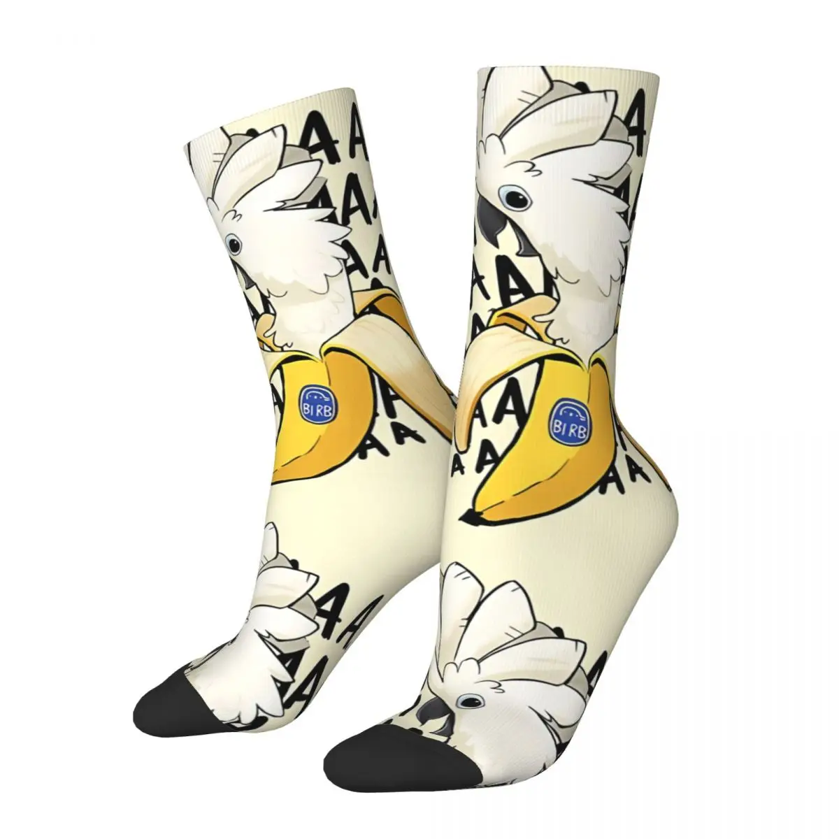 Vintage Cockatoo Banana Screaming Umbrella Men's Socks Parrot Pet Bird Unisex Harajuku Seamless Printed Funny Crew Sock Gift