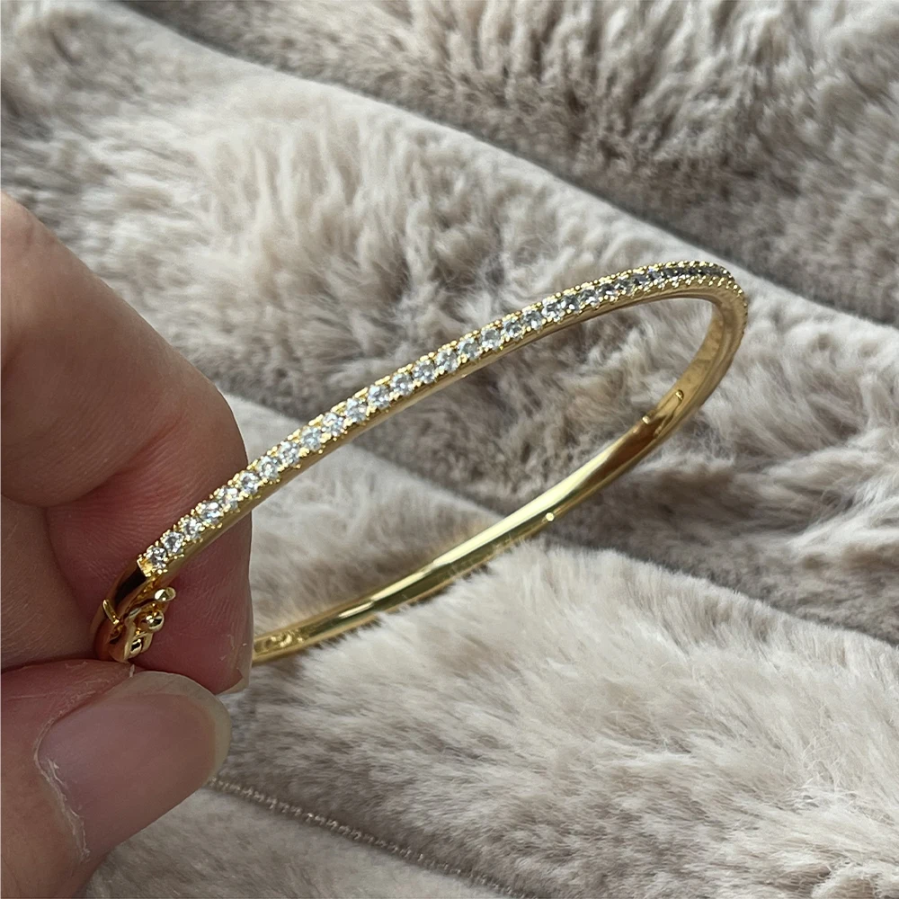 925 Sterling Silver Full Diamond Bracelet Classic Design Party Jewelry Friendship Bracelet Silver Bangle Rose Gold 17CM