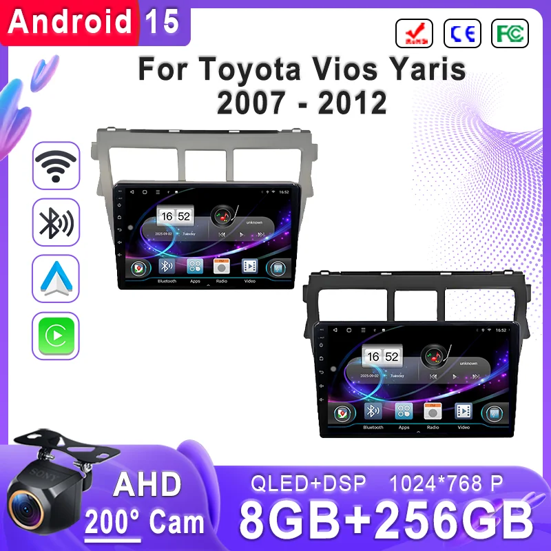 

Plug and Play Android 15 Car For Toyota VIOS Yaris 2007-2012 Car Radio Dash Cam Player Navigation GPS Carplay Auto Head Unit DVD