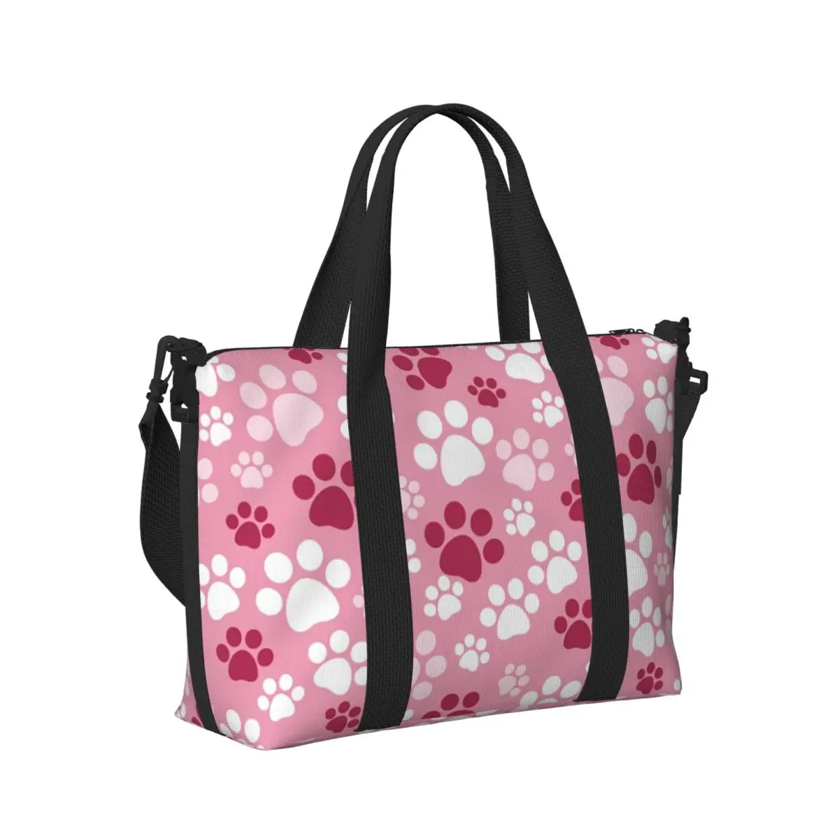 

Pet Lover Dog Paws And Bones Pattern Пляжная дорожная сумка с животными Большая вместительная сумка-тоут для спортзала Женская дорожная сумка для покупок