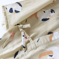New Japanese-style kimono two-piece couple pajamas cover men and women pure cotton gauze cute kitten thin home service plus size - Image 6