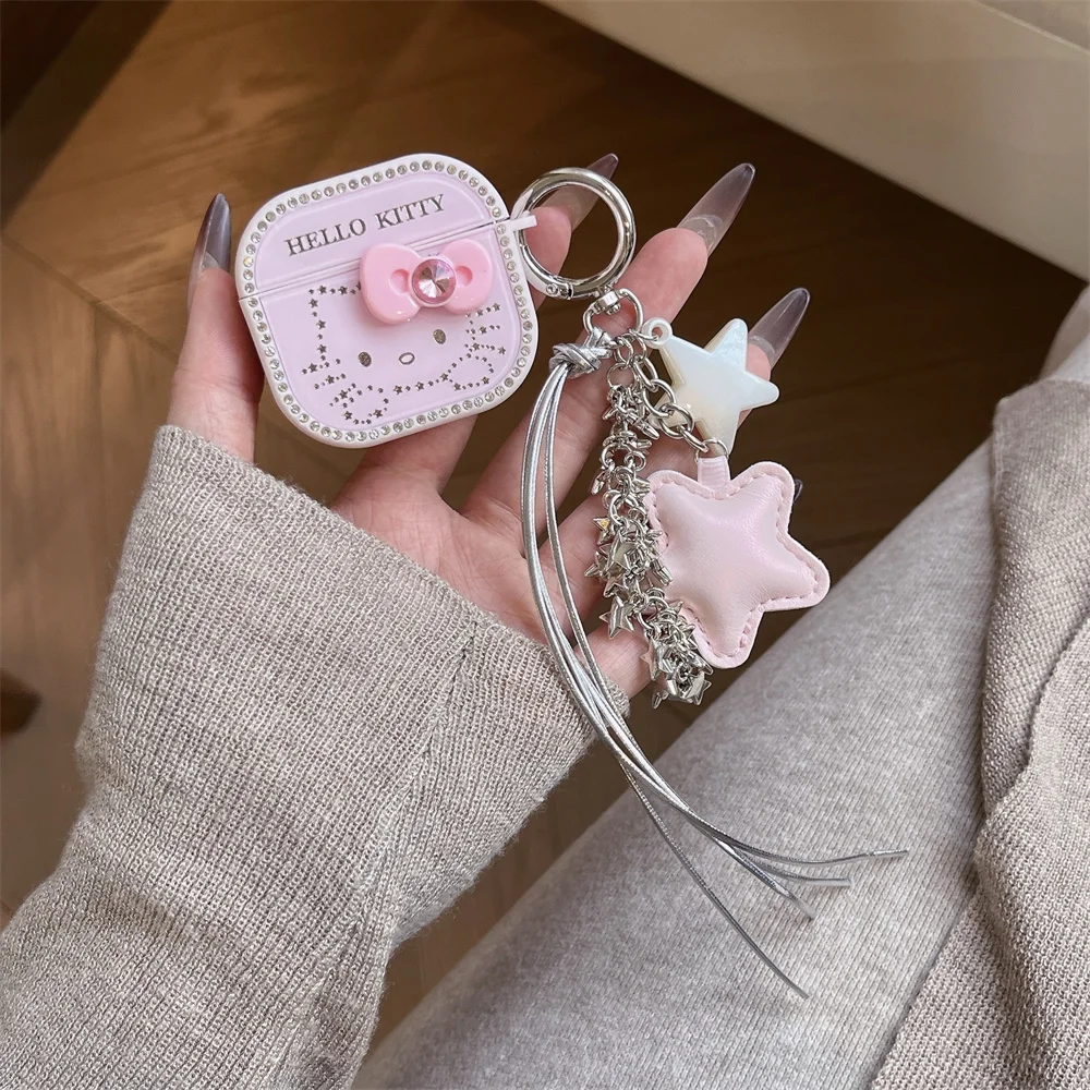 

Luxury Diamond Hellokitty pink Earphone Case Cover For Apple Pro 2 Pro 3 Cases Airpods 2 3 4 Fundas With 3D Star charm For Pro 3