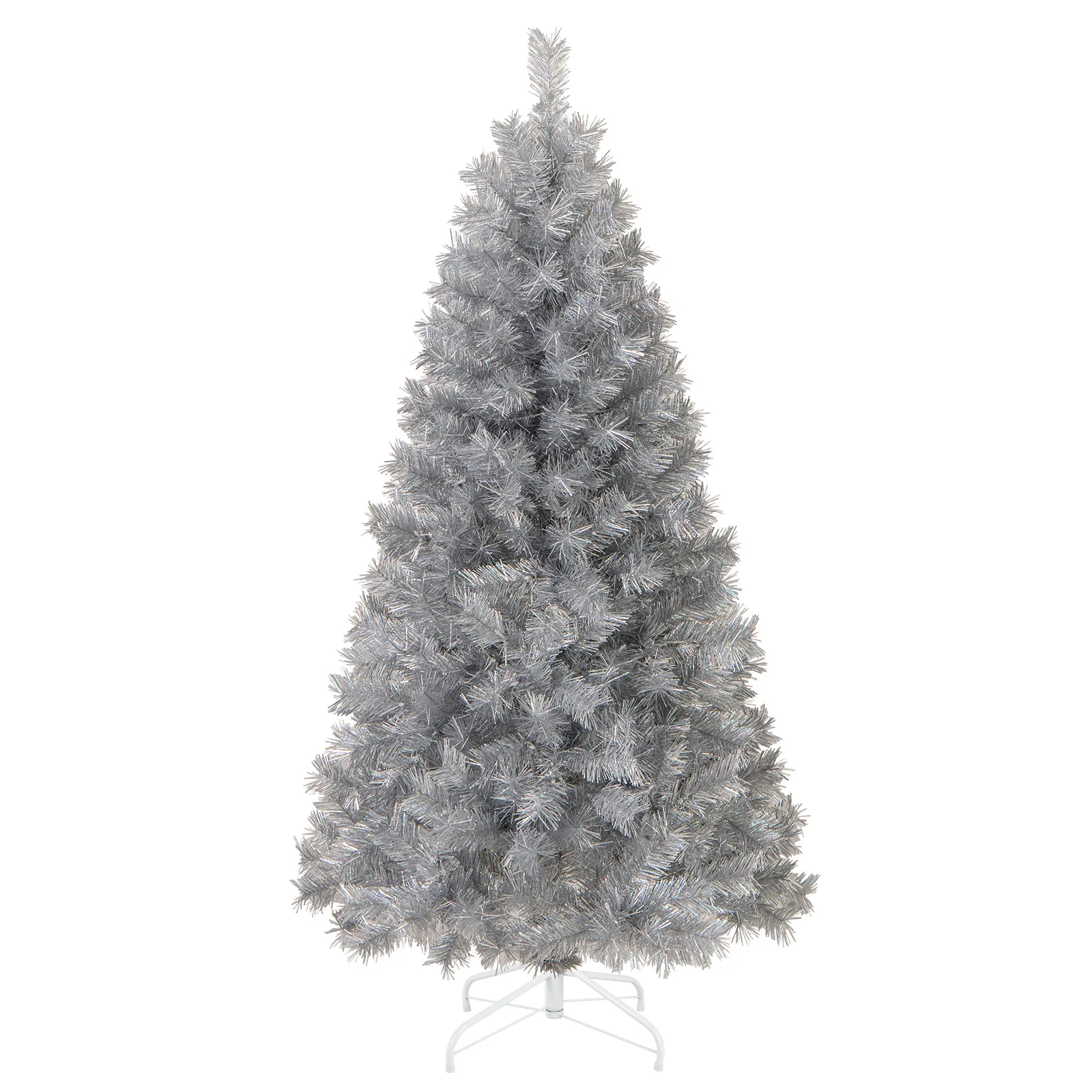 

5/ 6/ 7 FT Artificial Christmas Tree, Silver Tinsel Pre-Lit Hinged Xmas Tree, Holiday Decoration for Home Office Party