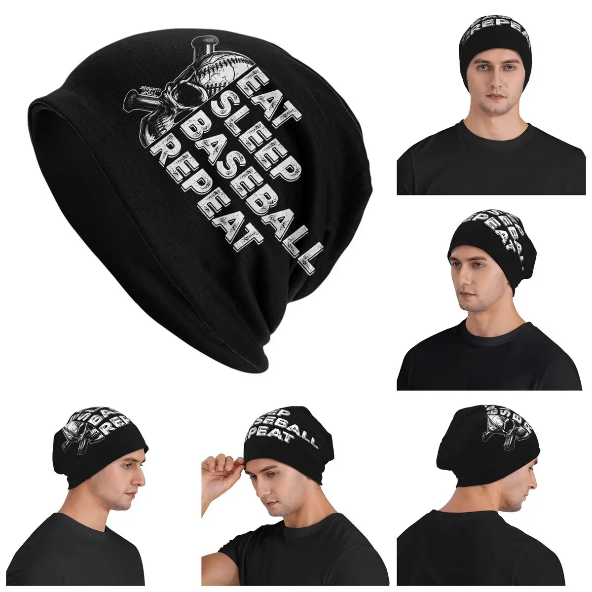 

Eat Sleep Baseball Repeat Warm Knitted Cap Hip Hop Bonnet Hat Autumn Winter Outdoor Beanies Hats for Unisex Adult