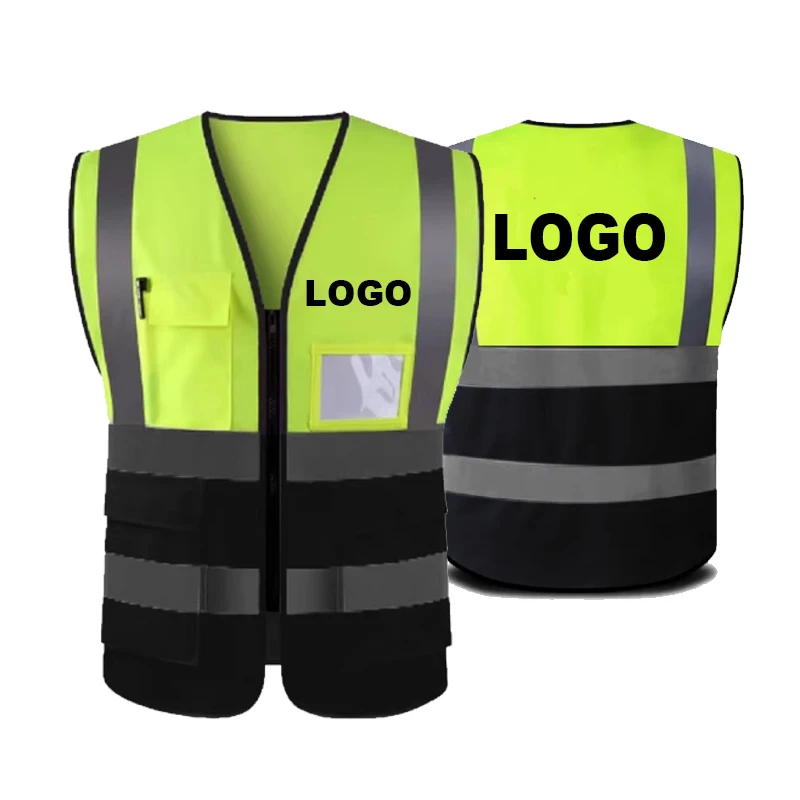 

M-5XL Жилет High Vis с логотипом Флуоресцентный желтый черный жилет для спецодежды Индивидуальный логотип компании и текст