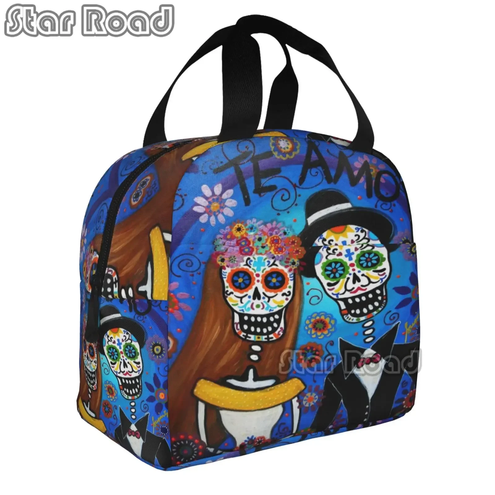 Frida Skull Day of Dead Insulated Lunch Tote Bag for Women Mexican Flowers Catrina Resuable Thermal Cooler Bento Box School