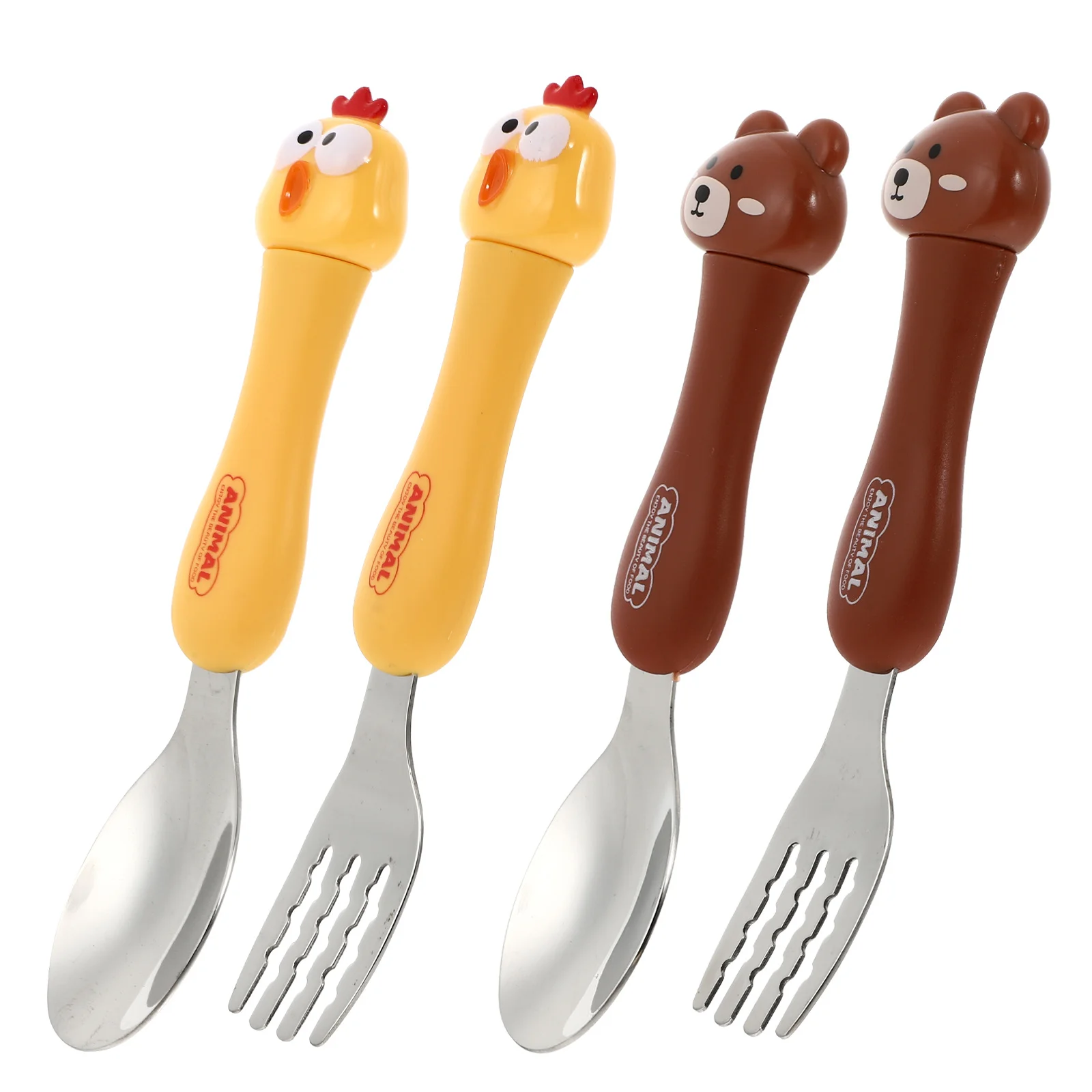

2 комплекта, детская ложка-вилка премиум-класса, прочная безопасная посуда для кормления, портативная, легкая, с удобной ручкой, термостойкая, разные цвета
