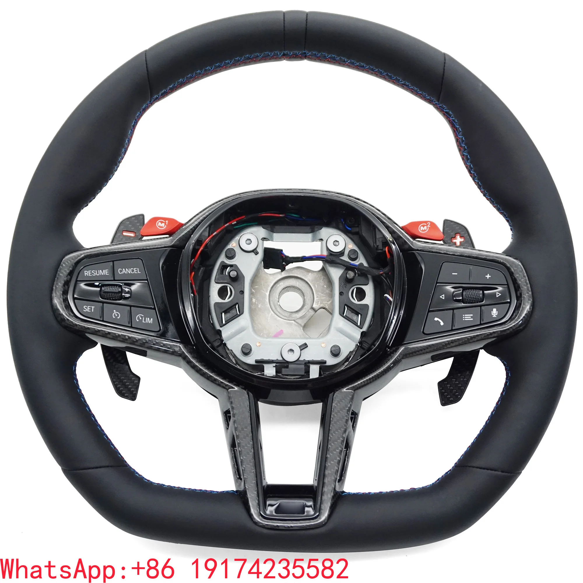 

For BMW 4 Series 5 Series M4 M5 Custom Leather M-color Stitching Steering Wheel with Black Leather Center logo With Driving Mode