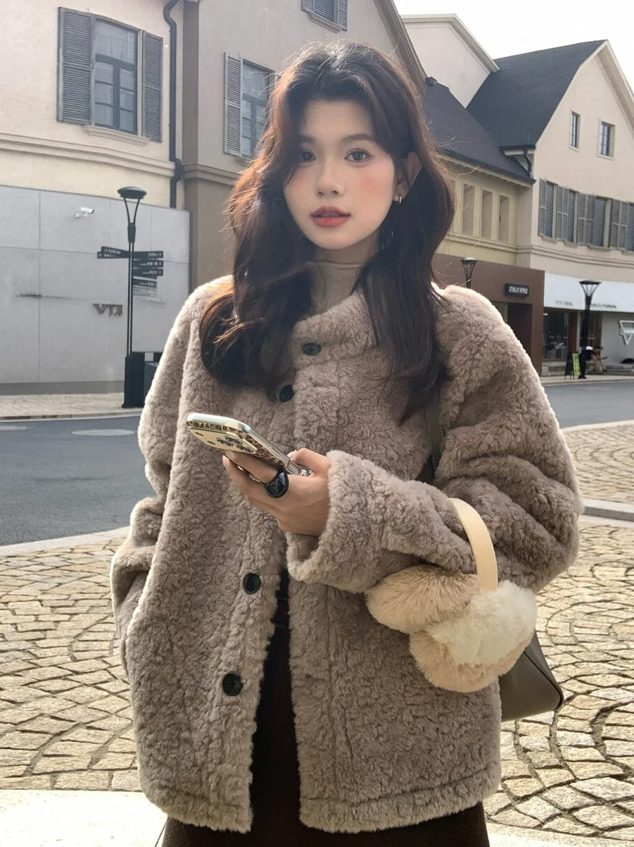 한국 슬레 오르트 플루 양털 가죽 내열성 따뜻한 여성용 가을 겨울 신상 패션 센세이션 여성 재킷