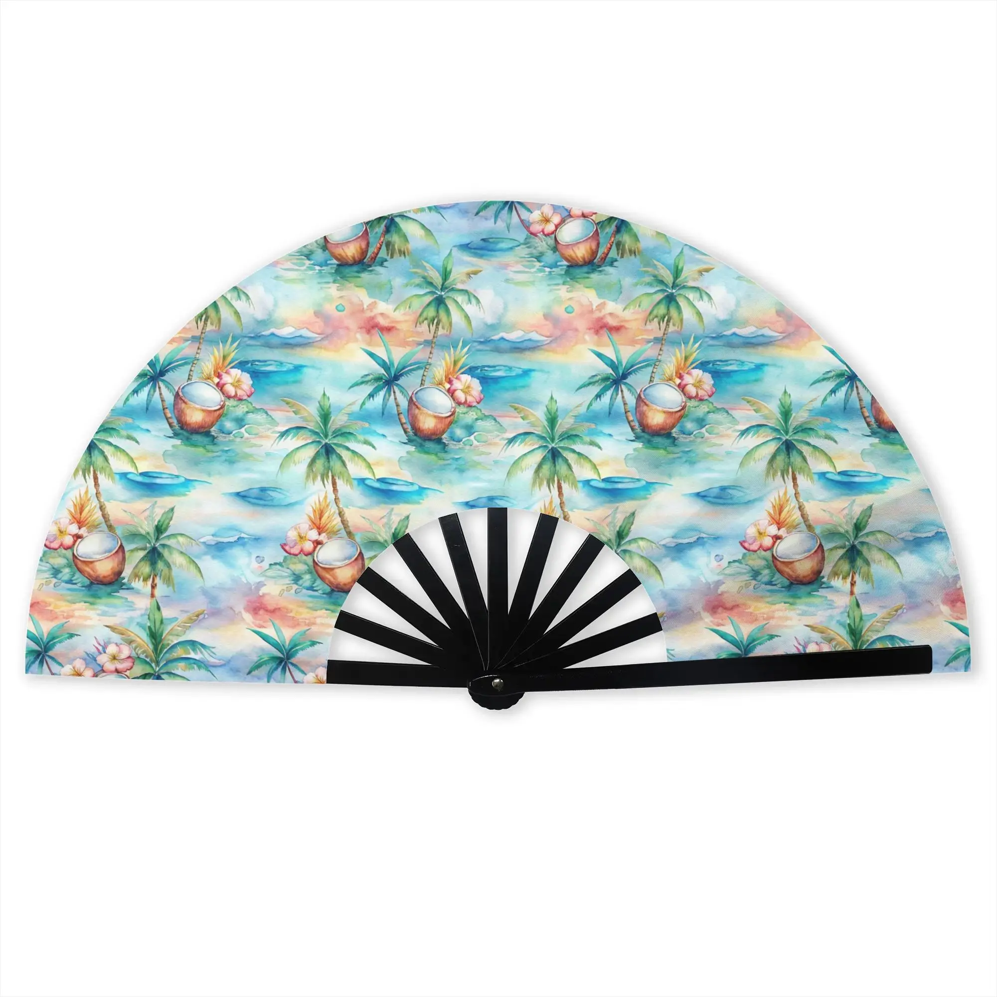 Hawaiian Wind Traditional Folding Fan Chinese Style  High-Quality Polyester Fans Gift Classic Decorative Hand Fan