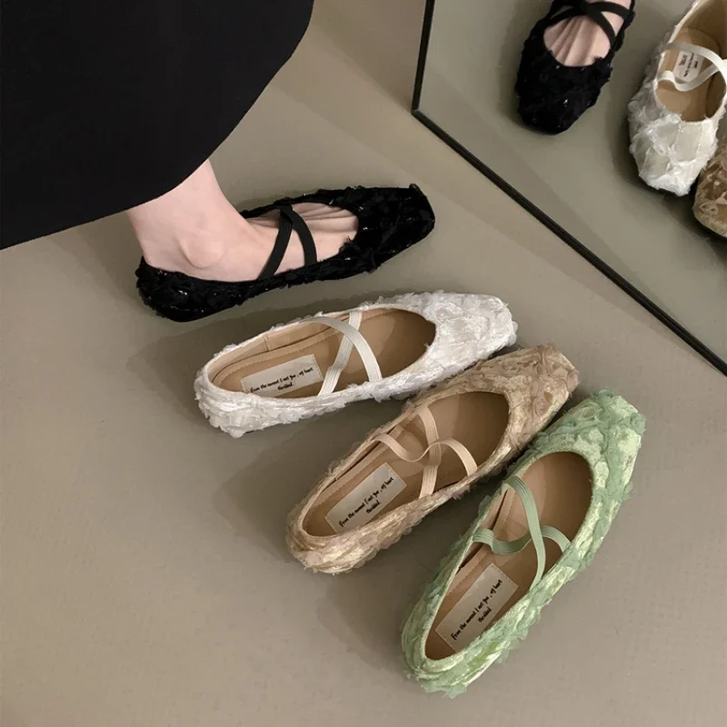 2024 Fashion Autumn Retro Style Slip on Women Ballet Flats Elegant Cross Spring Ladies Comfort Soft Sole Mary Jane Shoes