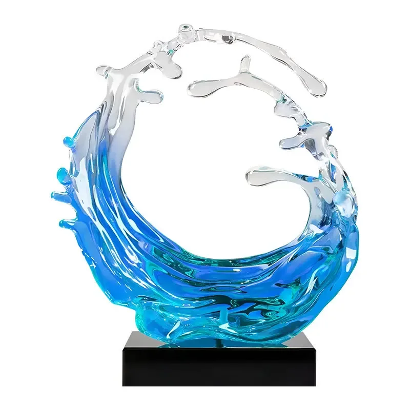 Hotel Lobby Front Desk Sculptures Living Room Blessing Resin Home Decor Water System Transparent Color Statues Home Decoration