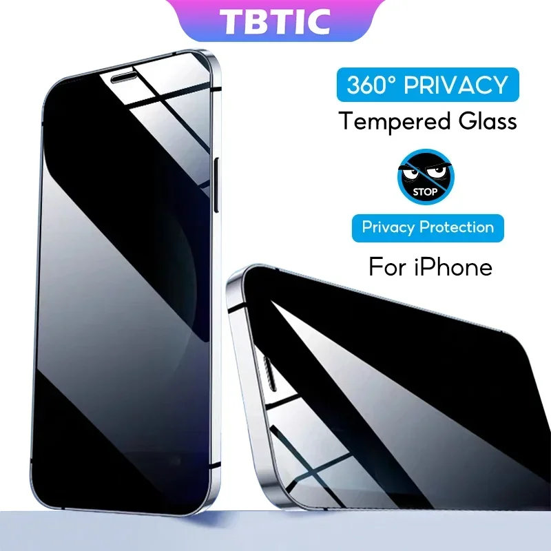 TBTIC 360 Degree Anti-Spy Tempered Glass For Iphone 14  15Plus 11 12 13 14 15 Pro Max Xs X Xr 7 8 Privacy Screen Protector