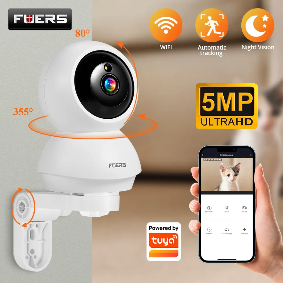 FUERS 4K 8MP WiFi IP Pet Camera Dog Camera Tuya Smart Home Security Wireless Surveillance Camera Baby Monitor Mini Cam