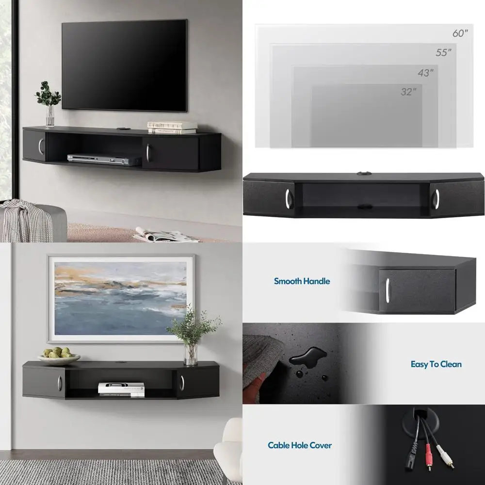 

FITUEYES Floating TV Stand Wall Mounted TV Shelf with Door Wood Media Console Entertainment Center Under TV Floating Cabinet Des