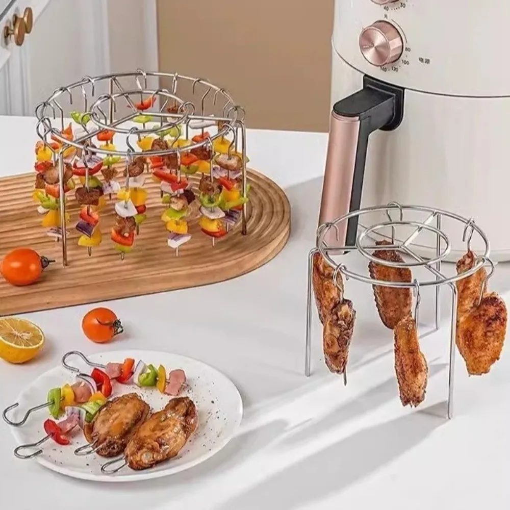 Stainless Steel Air Fryer Skewer Stand Heat-Resistant Rust-Proof Skewers Rack Non-Stick with Roast Stick Rotating Grill Skewers