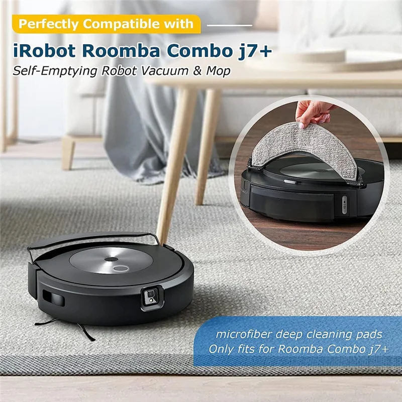 وسادات ممسحة بديلة لـ iRobot Roomba ، قماش مسح قابل للغسل وقابل لإعادة الاستخدام ، مكنسة روبوت J7 Plus ، مايكروفايبر ، 4