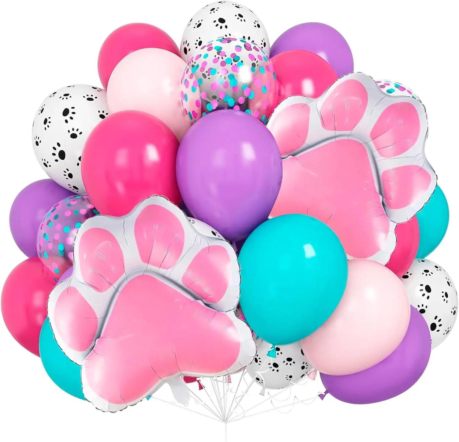 32 Stück Ballons zum Geburtstag mit Hundemotiv, Cartoon-Folienballon mit rosa Pfoten für die Geburtstagsfeier, bunter Ballon für die Geburtstagsfeier von Mädchen
