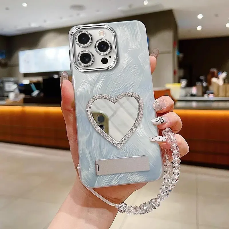 15Pro Simple Plating Stand lanyard Phone Case For iPhone 16Pro 16 16ProPlus 16Plus 15 15Plus 14 14ProMax 13 13Pro Cover