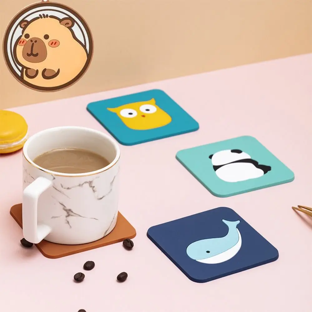 4PCS/SET Tableware Round Bear Coaster Anti Slip Waterproof Tea Cup Holder Cartoon Heat Resistant Coffee Cup Mats Home