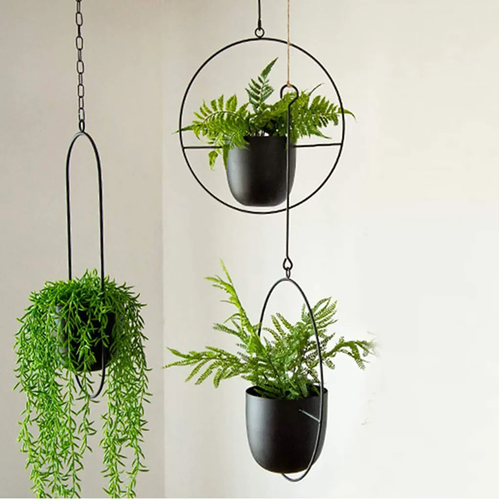 

Nordic Metal Hanging Chain Flower Basket Plant Hanging Planter Garden Pot Flower Vase Holder Home Balcony Decoration