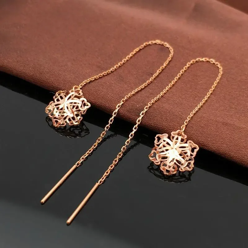 585 Purple Gold Snowflake drop earrings for women exquisite three-dimensional charm 14K rose gold wedding jewelry for girlfriend