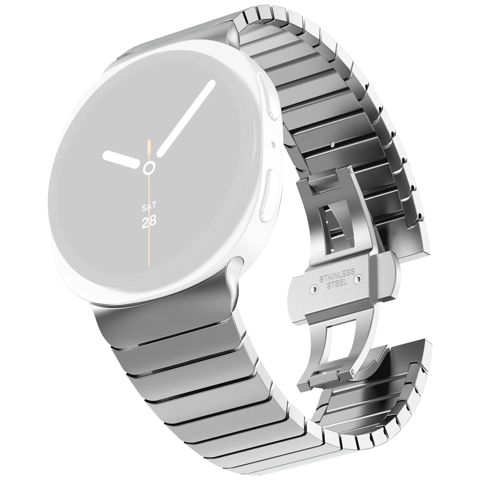 

Watch Band for Samsung Galaxy Watch8 44mm / 40mm / Watch8 Classic 46mm 1-Bead Bamboo Link Stainless Steel Strap - Silver