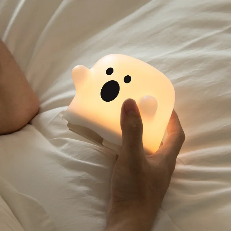 Modern Popular Creative Ghost Night Light Usb Charging Pat Timer Cute Simple Atmosphere Gift Bedside Companion Sleep Light