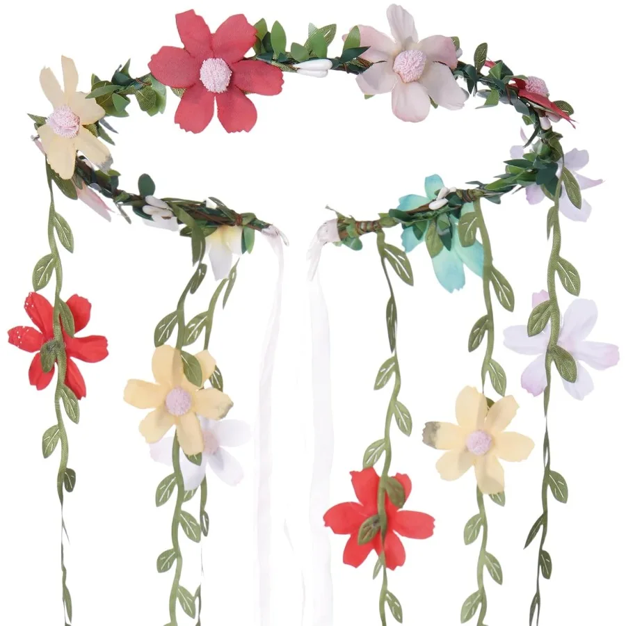 Colorful Fairy Flower Headpiece Bohemian Hippie Daisy Floral Headband for Women Girls Bridal Wedding Boho Renaissance Party Cos