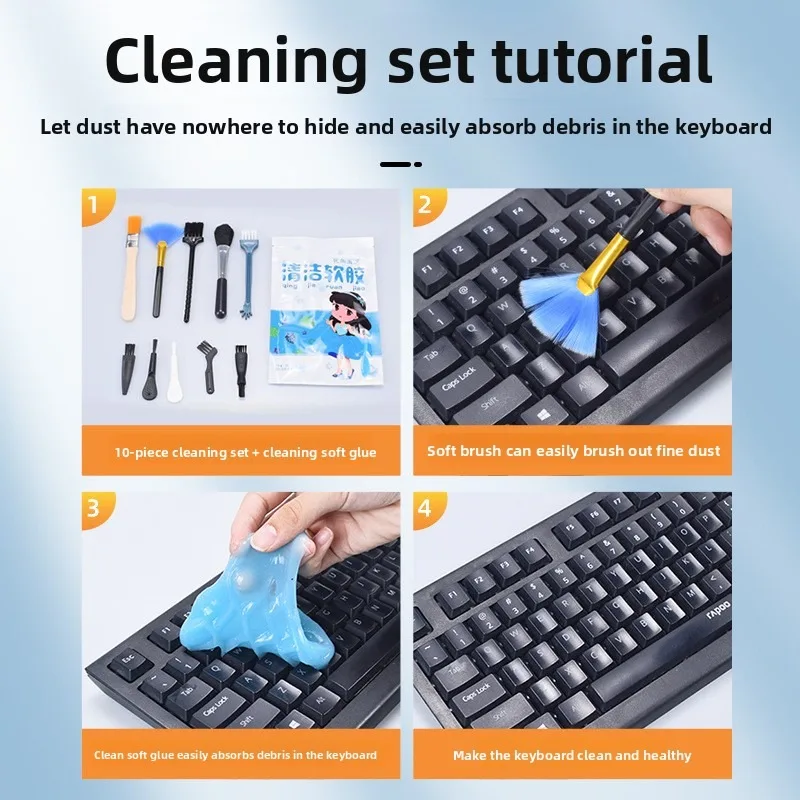 

10-Piece All-Purpose Dust Remover Tool - High-Power Turbo Fan Brush Set with Soft Brushes for Keyboard Gaps