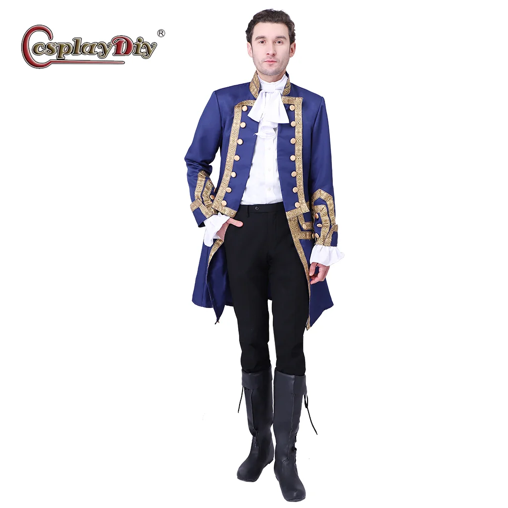 Cosplaydiy In Stock Medieval Men Blue Soldier Officer Uniform Regency Tailcoat Colonial Tuxedo Hamilton Coat George Washington