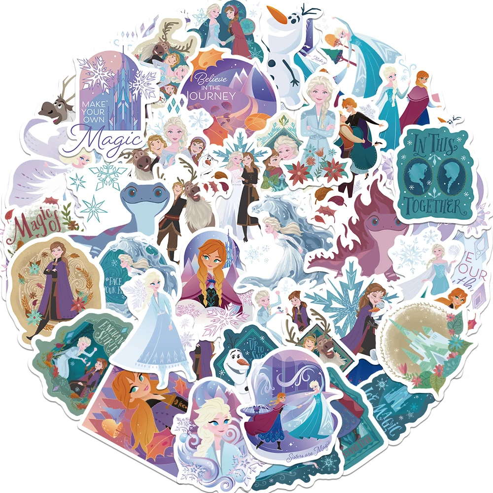 50pcs Cute Disney Anime Frozen Elsa Anna Stickers Kawaii Princess Graffiti Sticker Notebook Guitar Phone Cartoon Decals Toy Gift