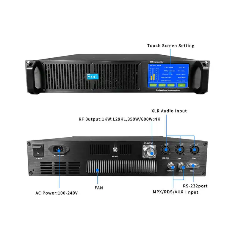 2KW Compact FM Transmitter for Radio Station IN STOCK CE, ISO, FCC Qualified Digital Touch Screen YXHT-2 Warranty 6 Years