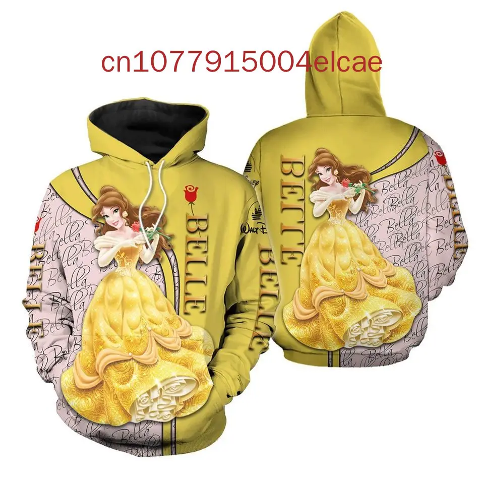 New Disney Belle Princess Hoodie Casual Hip Hop Street Clothing Men's and Women's Long sleeved Sweatshirts