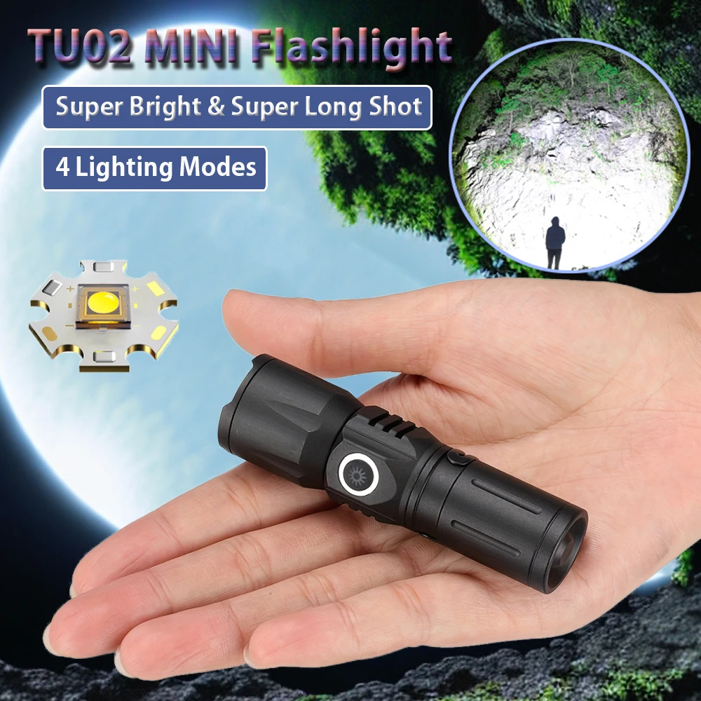 USB Rechargeable Mini LED Flashlight 4 Modes Pocket Torch Super Bright&Long shot Torch Light for Outdoor Camping