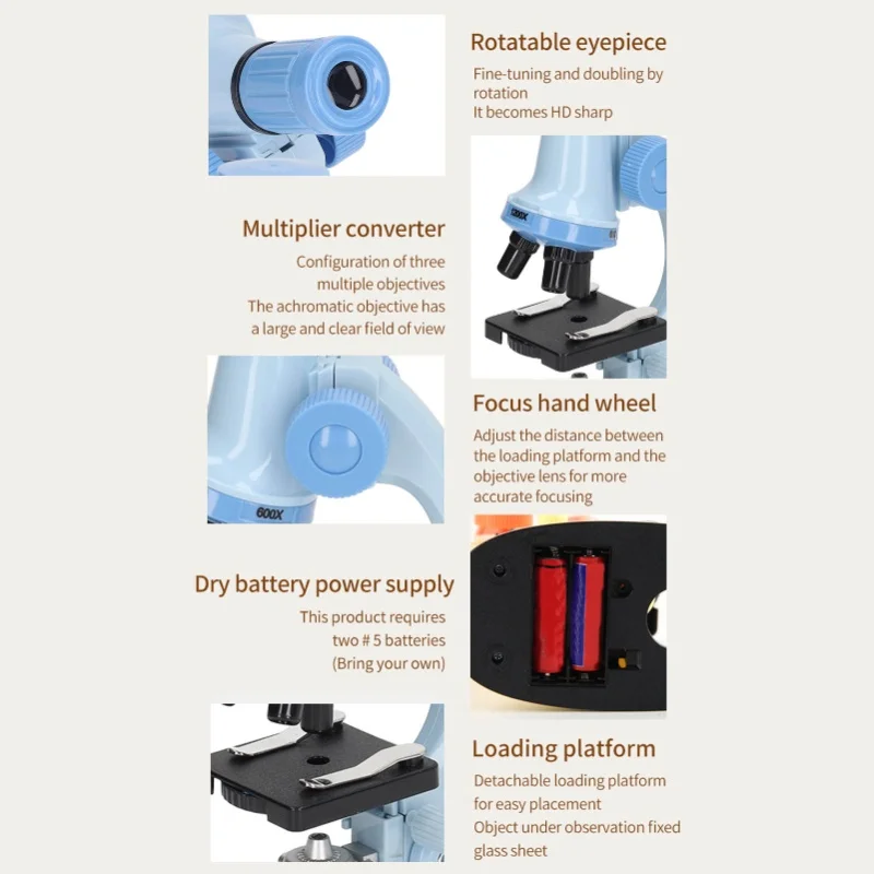 Brinquedo de microscópio educacional ferramenta de laboratório biológico brinquedo de microscópio para crianças azul