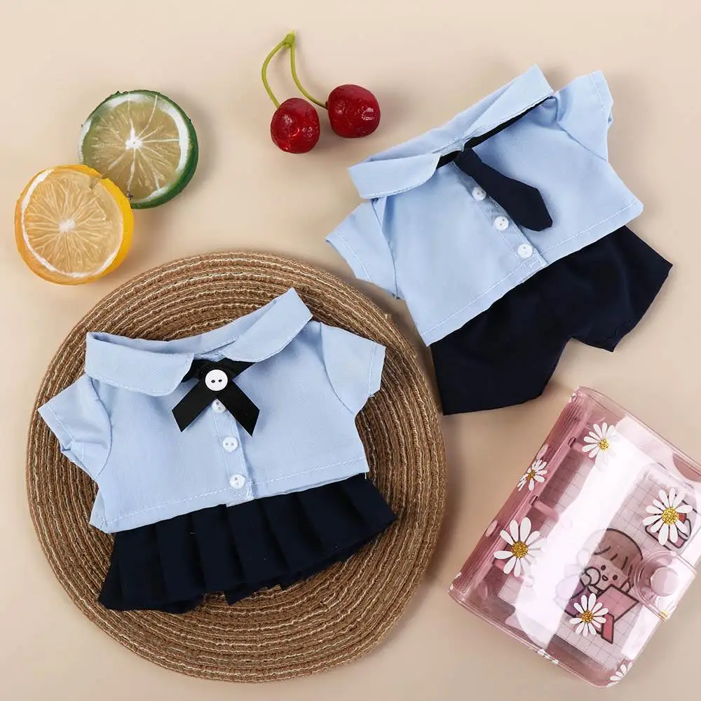 Jk uniforme preppy algodão roupas de boneca adorável pelúcia 20cm boneca brinquedos de pelúcia roupas azul macio ídolo roupas de boneca de pelúcia